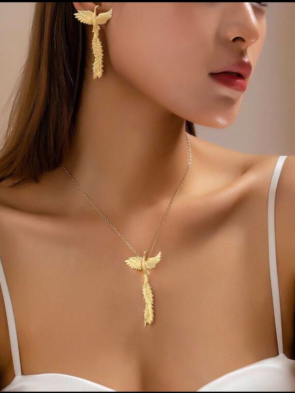 Phoenix Rise Gold Necklace & Earring Set